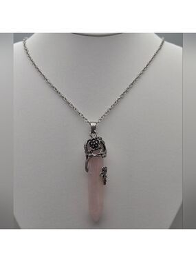 Hexagonal Pendant Healing Crystal Jewelry Silver Tone 20" Chain Chakra & Reiki